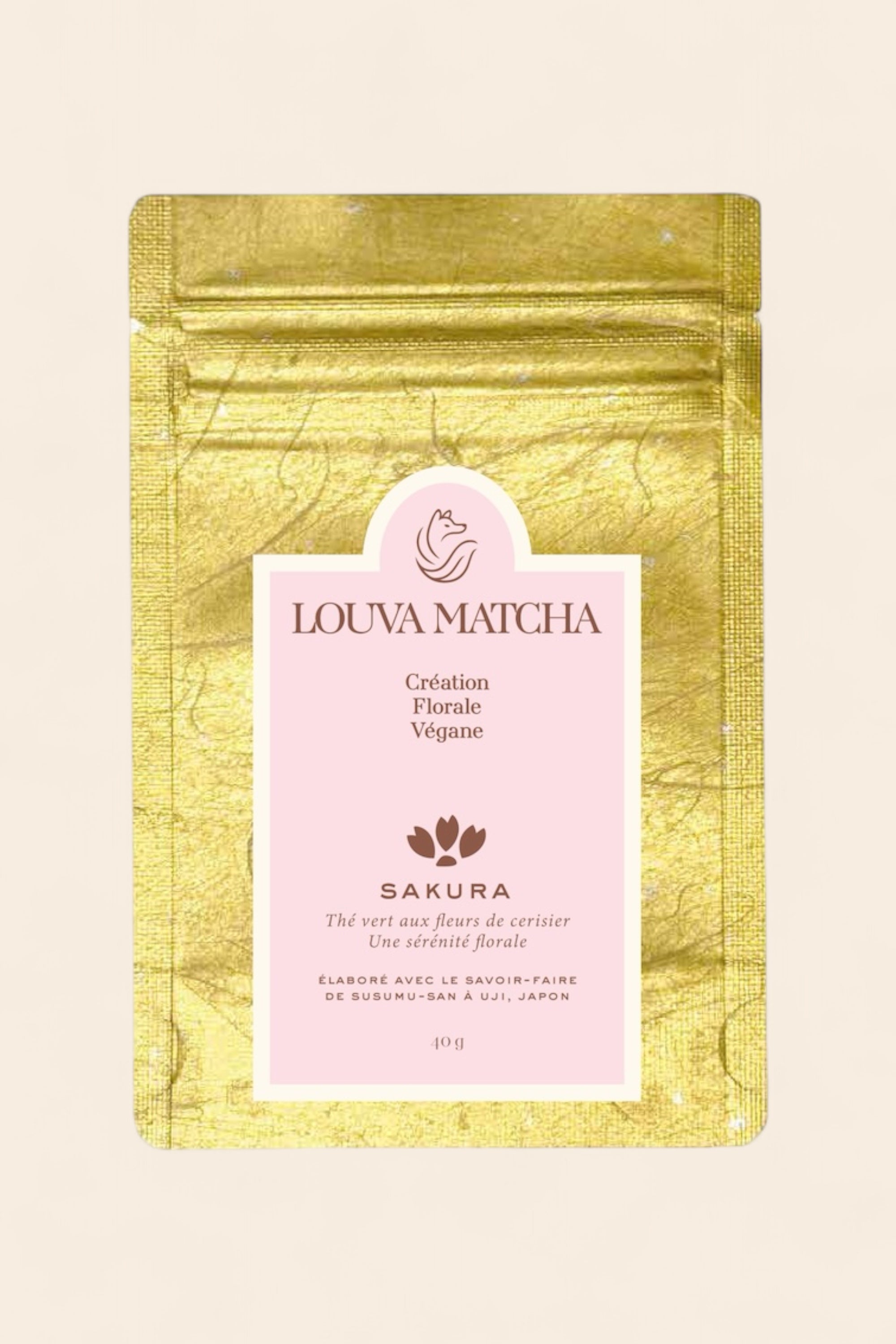 	•	Recharge de Matcha Sakura Louva Matcha, thé vert japonais bio à la fleur de cerisier, sachet 40g
	•	Sachet recharge Matcha Sakura, poudre fine de thé vert matcha et fleurs de sakura
